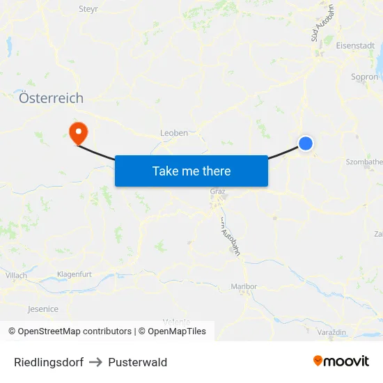 Riedlingsdorf to Pusterwald map