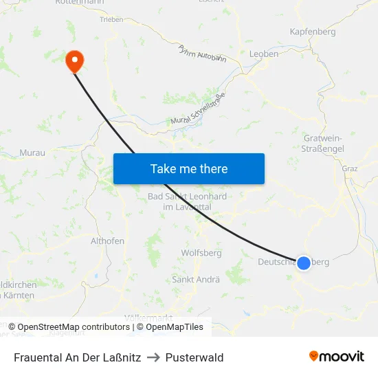 Frauental An Der Laßnitz to Pusterwald map