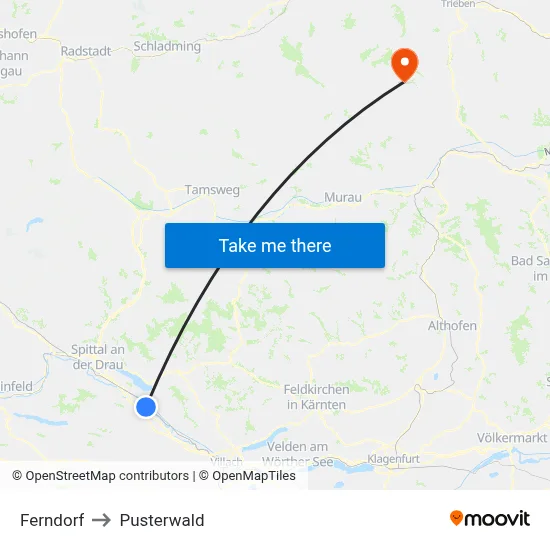 Ferndorf to Pusterwald map