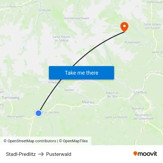 Stadl-Predlitz to Pusterwald map
