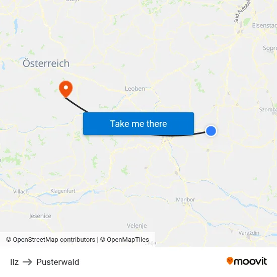 Ilz to Pusterwald map