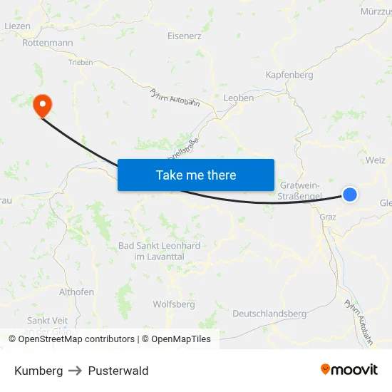 Kumberg to Pusterwald map