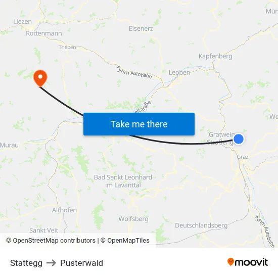 Stattegg to Pusterwald map