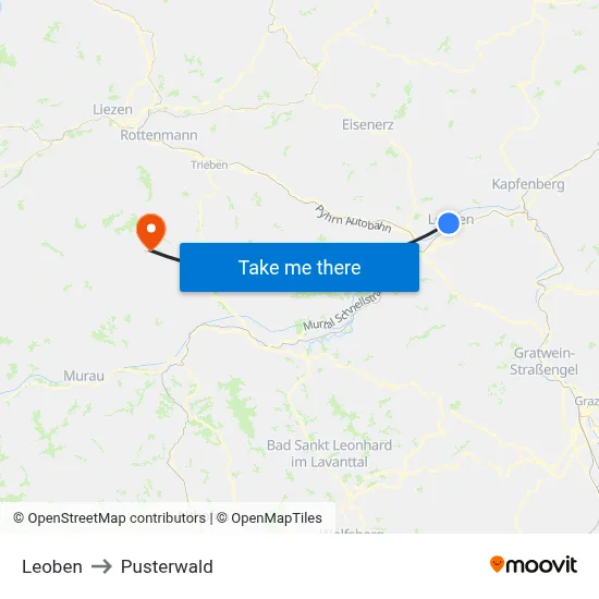 Leoben to Pusterwald map