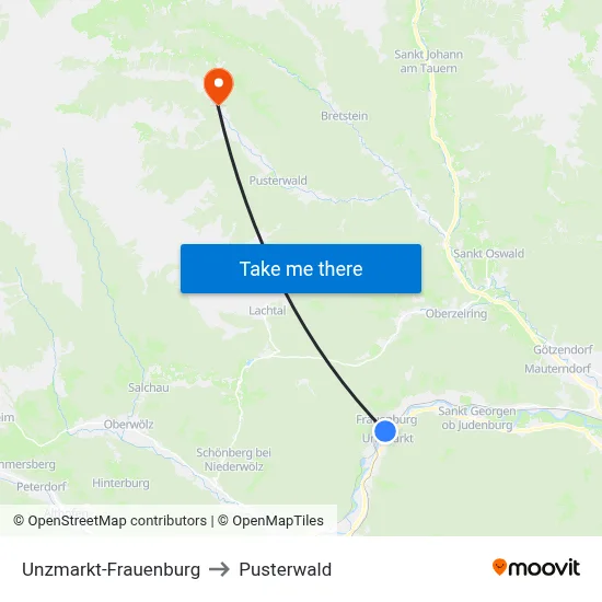 Unzmarkt-Frauenburg to Pusterwald map
