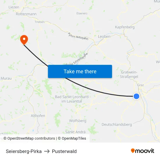 Seiersberg-Pirka to Pusterwald map