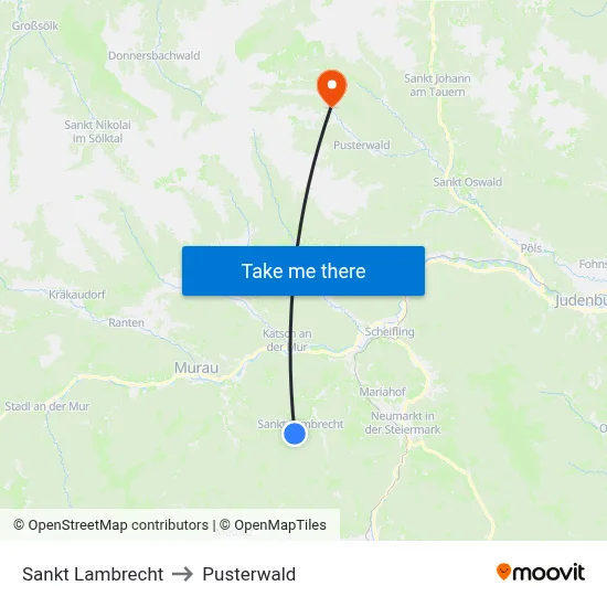 Sankt Lambrecht to Pusterwald map