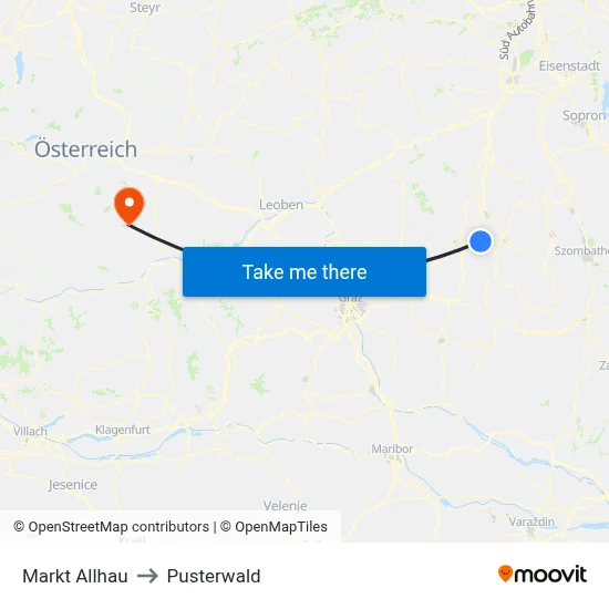Markt Allhau to Pusterwald map