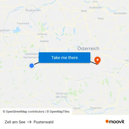 Zell am See to Pusterwald map