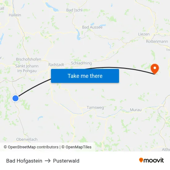 Bad Hofgastein to Pusterwald map