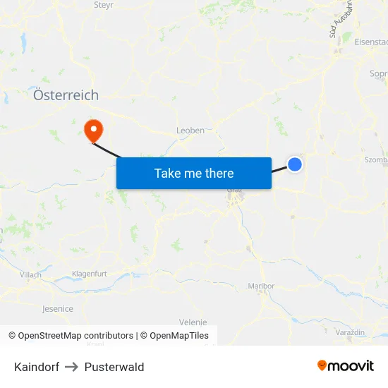 Kaindorf to Pusterwald map
