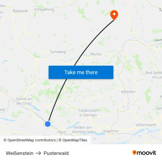 Weißenstein to Pusterwald map