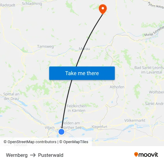 Wernberg to Pusterwald map