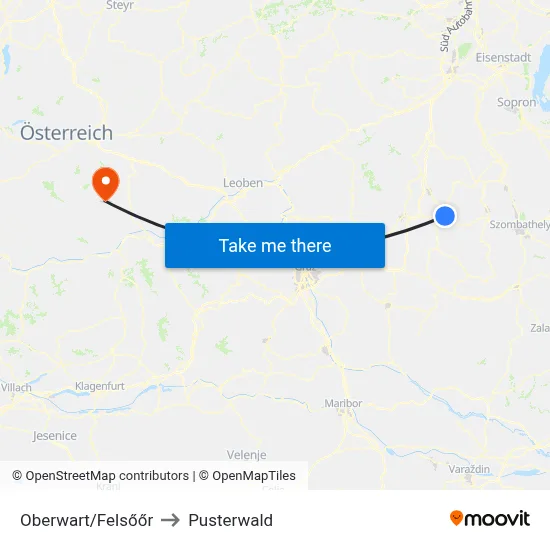 Oberwart/Felsőőr to Pusterwald map