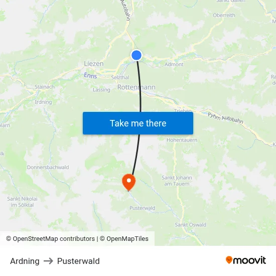 Ardning to Pusterwald map