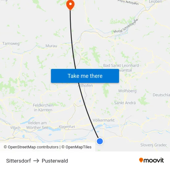 Sittersdorf to Pusterwald map