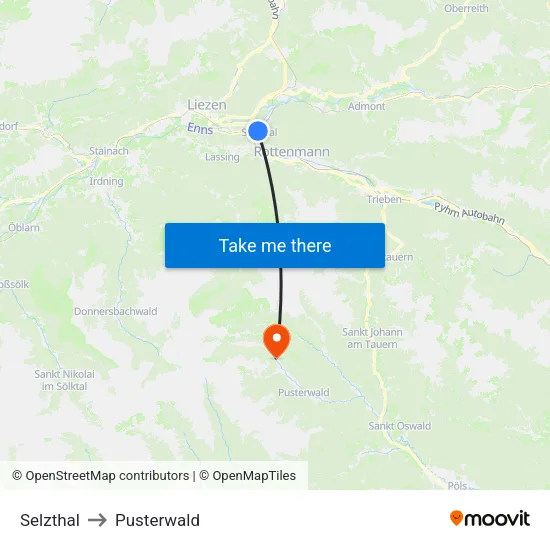 Selzthal to Pusterwald map