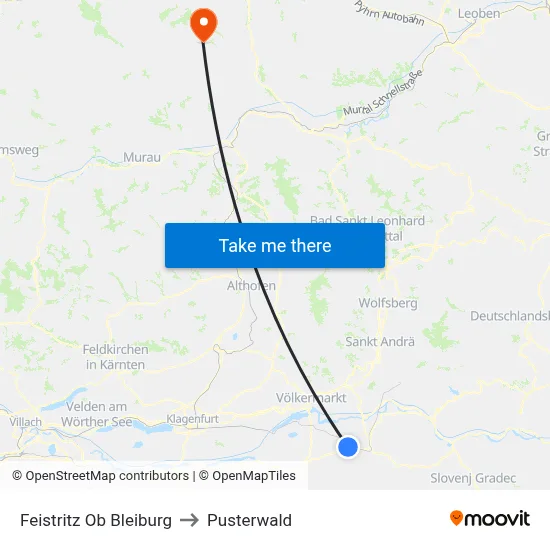 Feistritz Ob Bleiburg to Pusterwald map