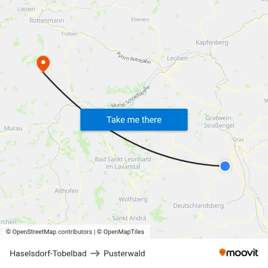 Haselsdorf-Tobelbad to Pusterwald map