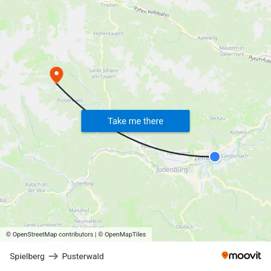 Spielberg to Pusterwald map