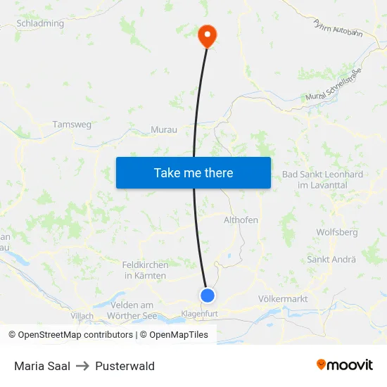 Maria Saal to Pusterwald map