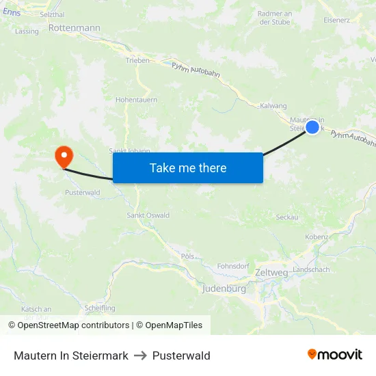 Mautern In Steiermark to Pusterwald map
