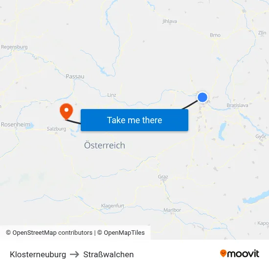 Klosterneuburg to Straßwalchen map