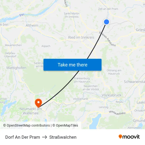 Dorf An Der Pram to Straßwalchen map