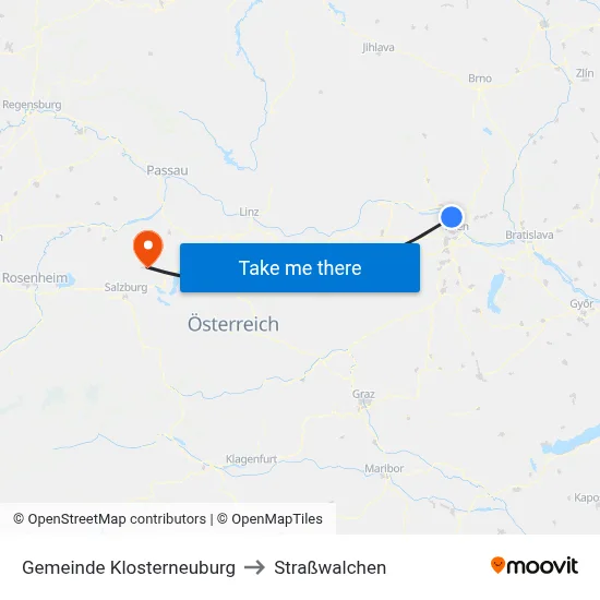Gemeinde Klosterneuburg to Straßwalchen map