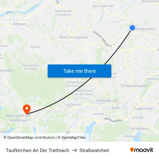 Taufkirchen An Der Trattnach to Straßwalchen map