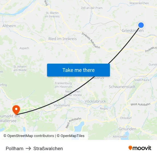 Pollham to Straßwalchen map