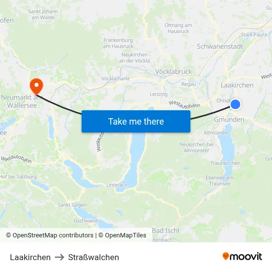 Laakirchen to Straßwalchen map