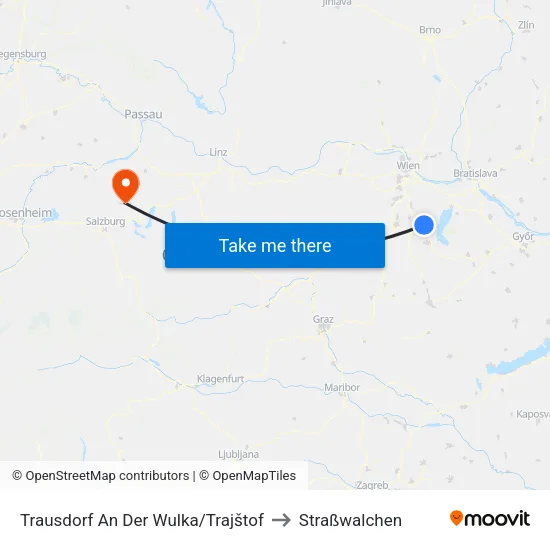 Trausdorf An Der Wulka/Trajštof to Straßwalchen map