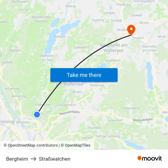 Bergheim to Straßwalchen map