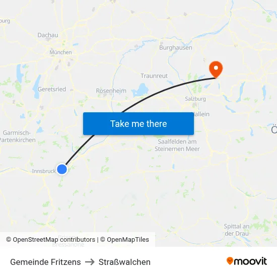 Gemeinde Fritzens to Straßwalchen map