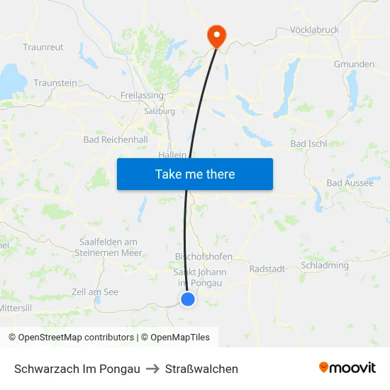 Schwarzach Im Pongau to Straßwalchen map