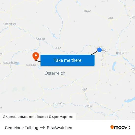 Gemeinde Tulbing to Straßwalchen map