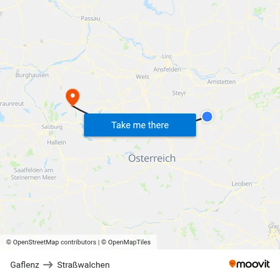 Gaflenz to Straßwalchen map