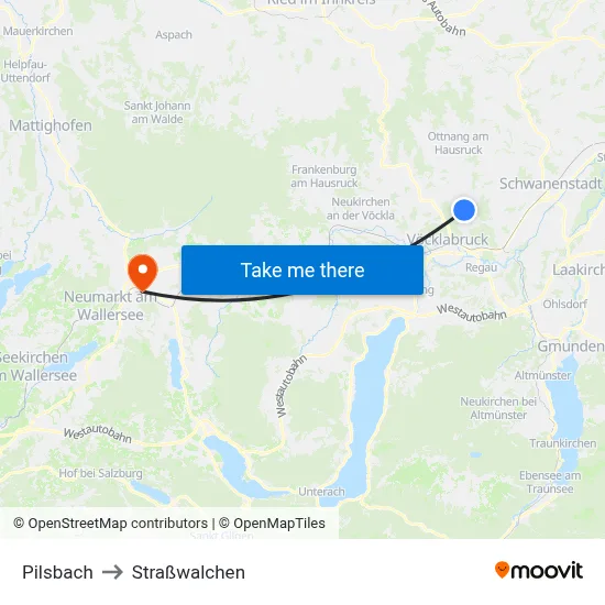 Pilsbach to Straßwalchen map
