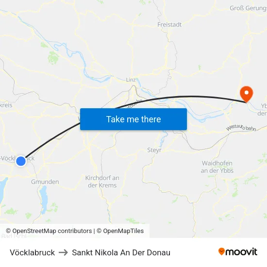 Vöcklabruck to Sankt Nikola An Der Donau map