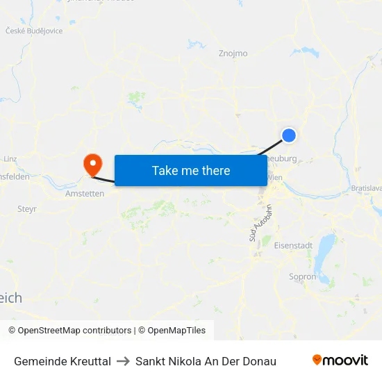 Gemeinde Kreuttal to Sankt Nikola An Der Donau map