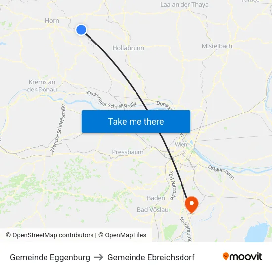 Gemeinde Eggenburg to Gemeinde Ebreichsdorf map