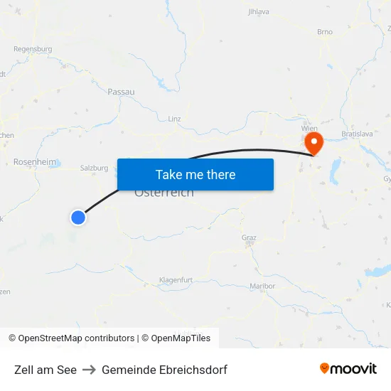 Zell am See to Gemeinde Ebreichsdorf map