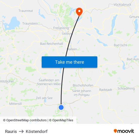 Rauris to Köstendorf map