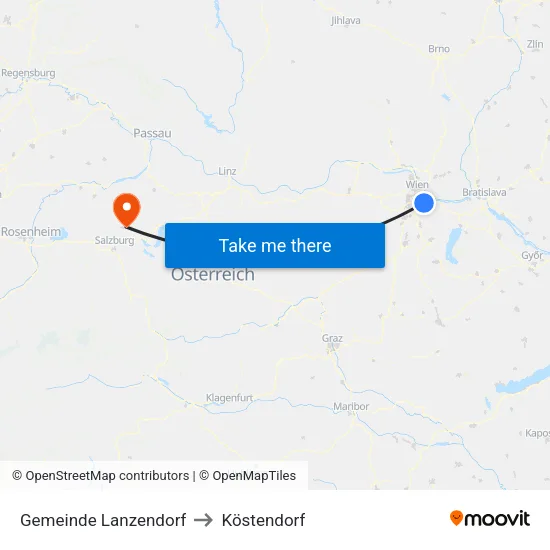 Gemeinde Lanzendorf to Köstendorf map