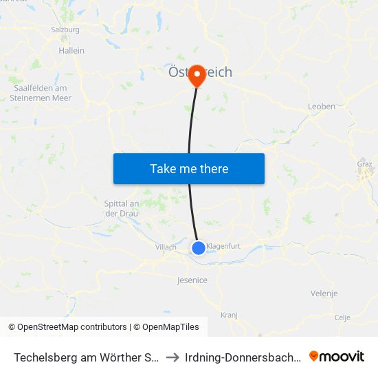 Techelsberg am Wörther See to Irdning-Donnersbachtal map