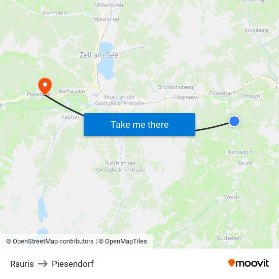 Rauris to Piesendorf map