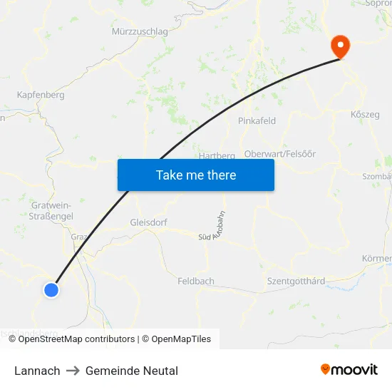 Lannach to Gemeinde Neutal map
