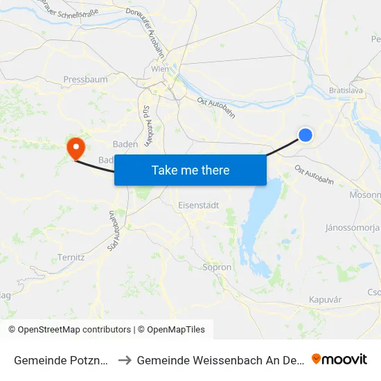 Gemeinde Potzneusiedl to Gemeinde Weissenbach An Der Triesting map
