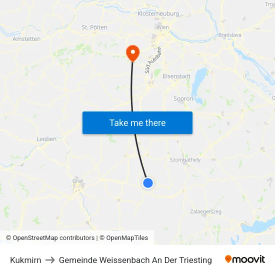 Kukmirn to Gemeinde Weissenbach An Der Triesting map